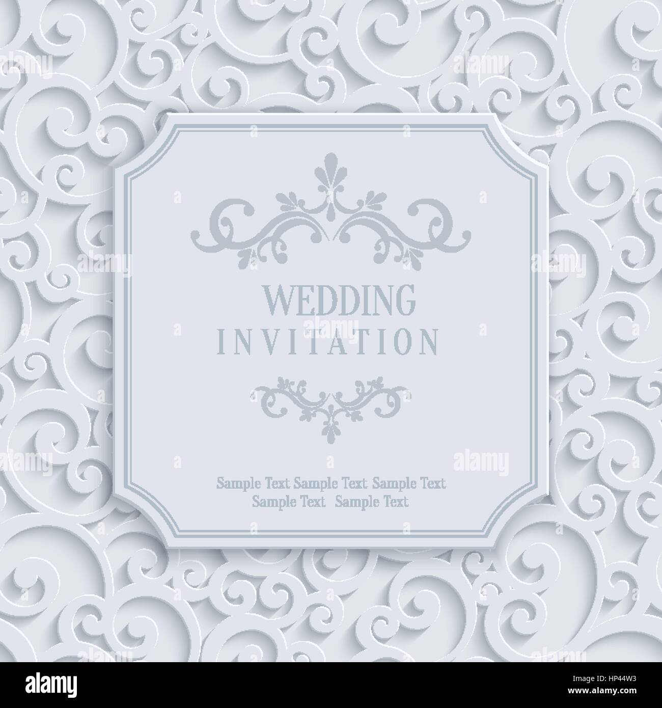 Vettore 3d Curl o di nozze invito o biglietto di auguri con damaschi floreali modello di turbolenza Illustrazione Vettoriale