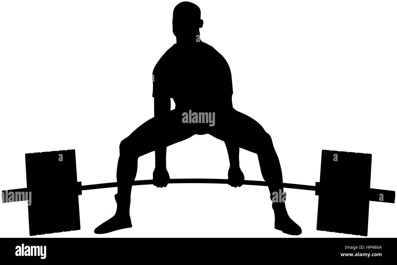 Esercizio powerlifter barbell deadlift in powerlifting concorsi silhouette nera Foto Stock
