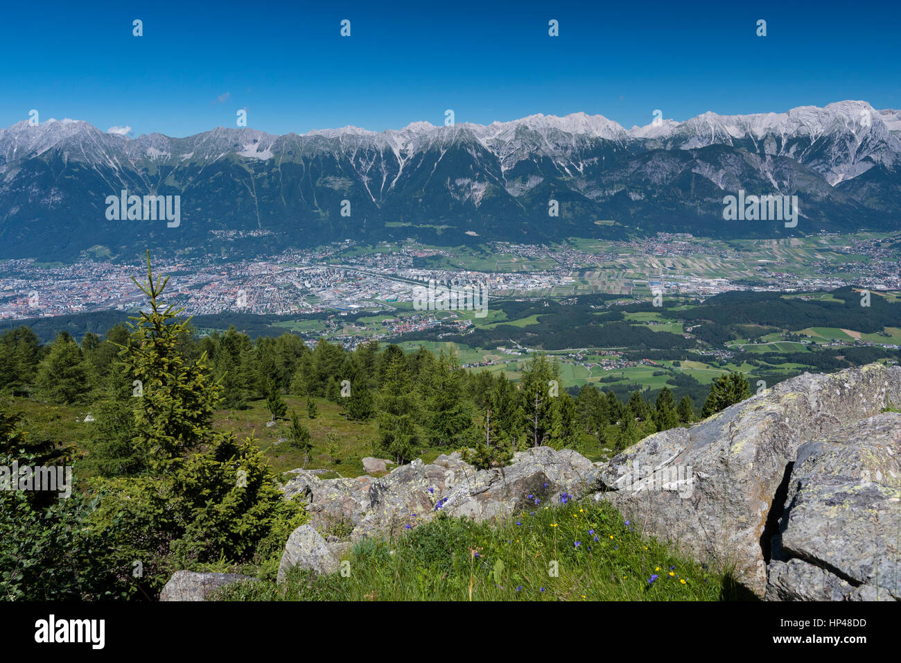 Vista dal Patscherkofel al Nordkette, Innsbruck, in Tirolo, Austria Foto Stock