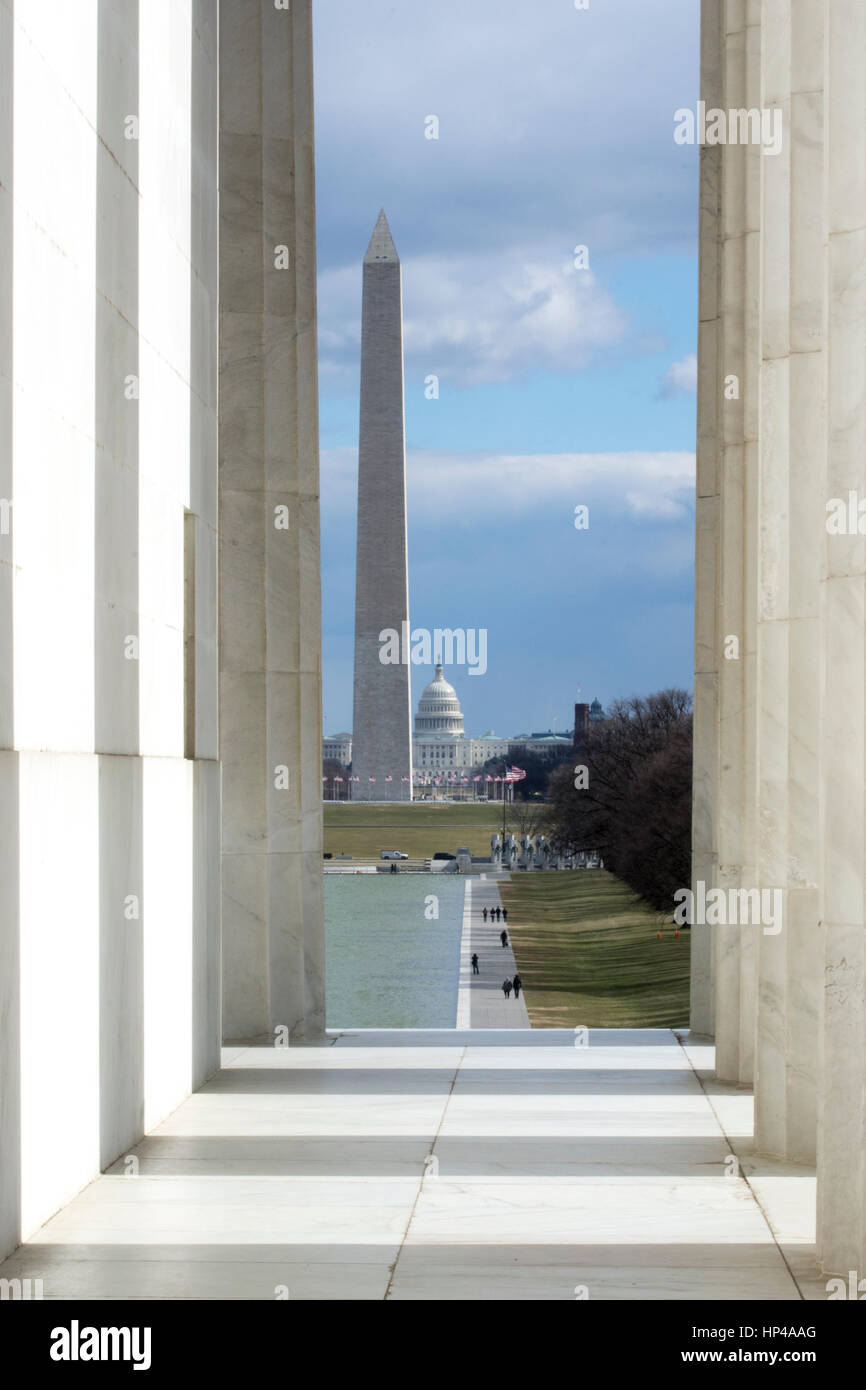 Stati Uniti Campidoglio e il Monumento a Washington visto dal Lincoln Memorial a Washington, DC. Foto Stock