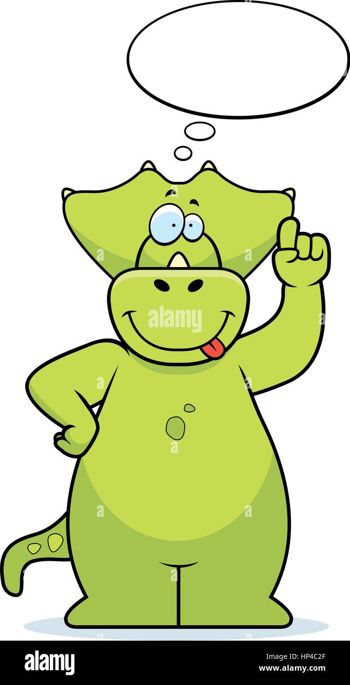 Un felice cartoon dinosaur pensare e sorridente. Illustrazione Vettoriale