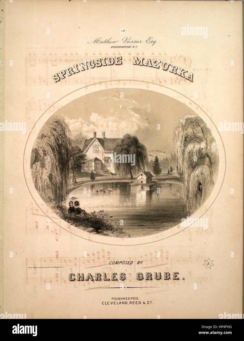 Foglio di musica immagine copertina della canzone "pringside Mazurka', con paternitã originale lettura delle note "composto da Charles Grube', 1900. L'editore è elencato come 'Cleveland, Reed e Co.', la forma della composizione è 'da capo con il trio', la strumentazione è 'piano', la prima riga indica 'Nessuno', e l'illustrazione artista è elencato come "lith. Di Sarony, grandi e Knapp 449 Broadway, N.Y.; Pearson, Engr.". Foto Stock