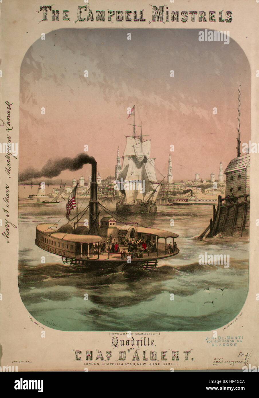 Foglio di musica immagine copertina della canzone "Campbell Minstrels Nellie Gray quadriglia sul Campbell menestrello melodie', con paternitã originale lettura delle note "da Chas Albert', Regno Unito, 1900. L'editore è elencato come 'Chappell e Co., 50 New Bond Street', la forma della composizione è 'cinque da capo dei movimenti, la strumentazione è 'piano', la prima riga indica 'Nessuno', e l'illustrazione artista è elencato come "T. Imballatore, Lith. [E canc.]; Stannard e Dixon'. Foto Stock