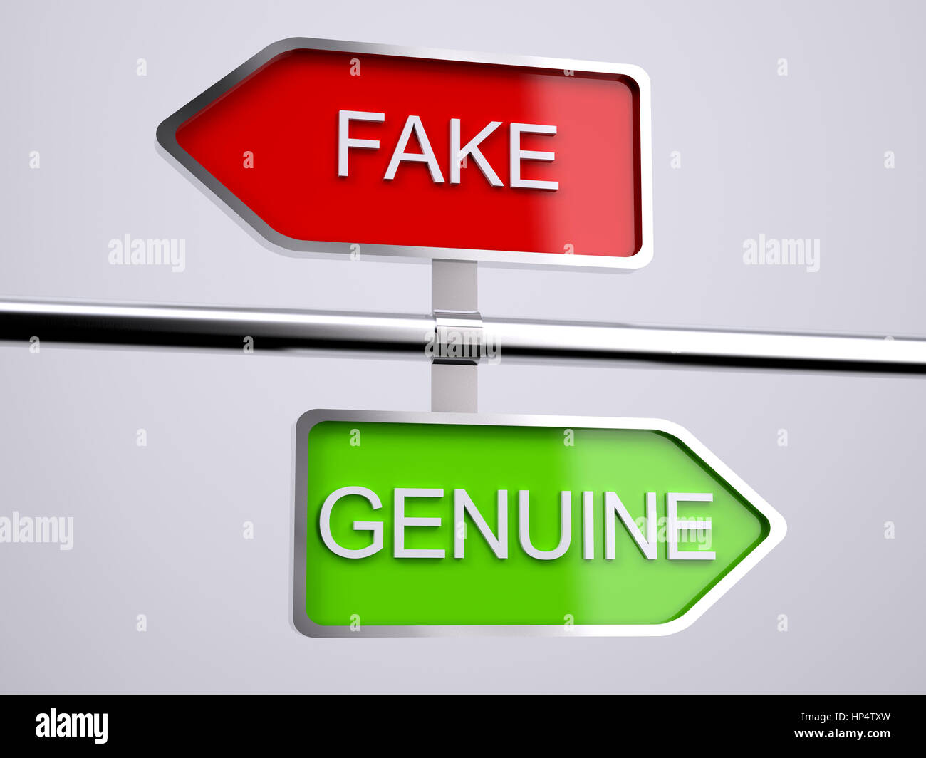 Fake VS Genuine segni 3d illustrazione Foto Stock