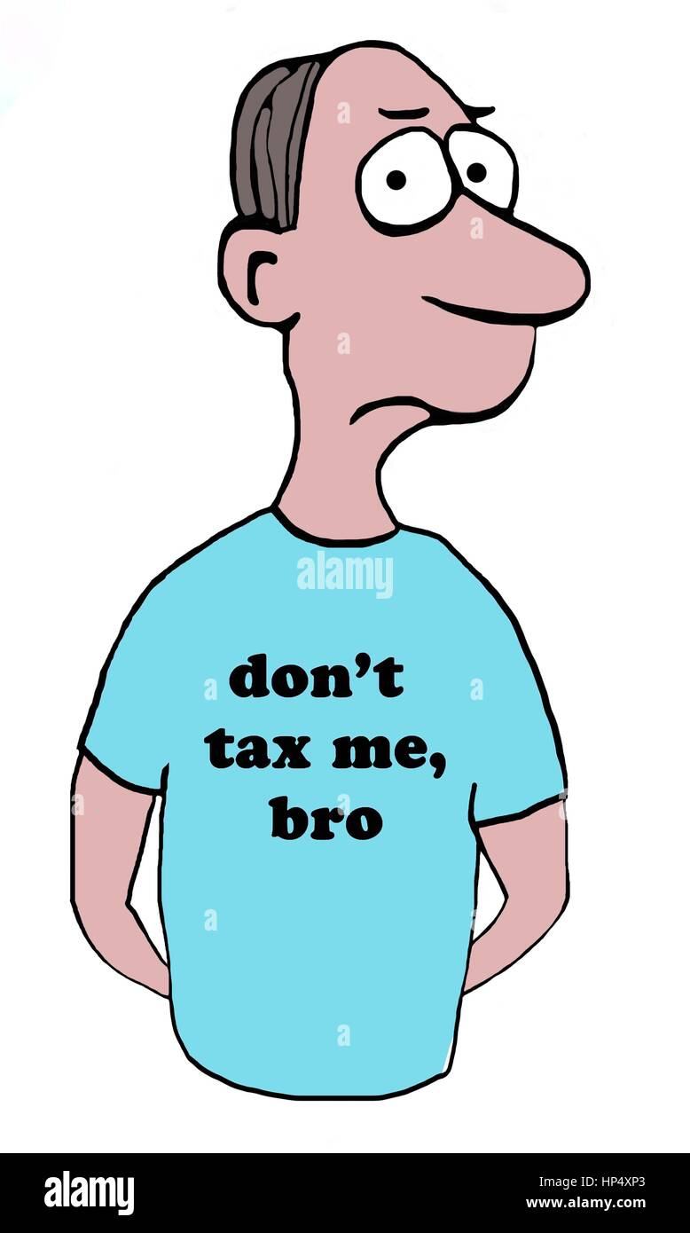 Illustrazione di scontento l uomo che non vuole pagare le tasse. Foto Stock
