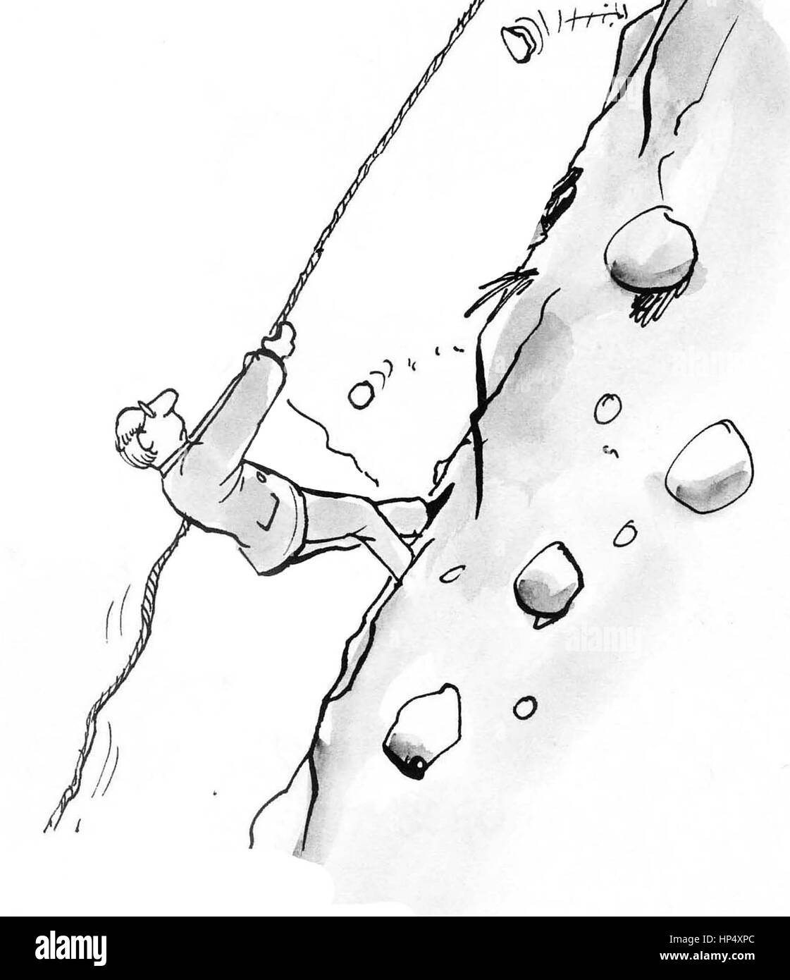 Illustrazione di un uomo di tentare di salire una ripida montagna. Foto Stock
