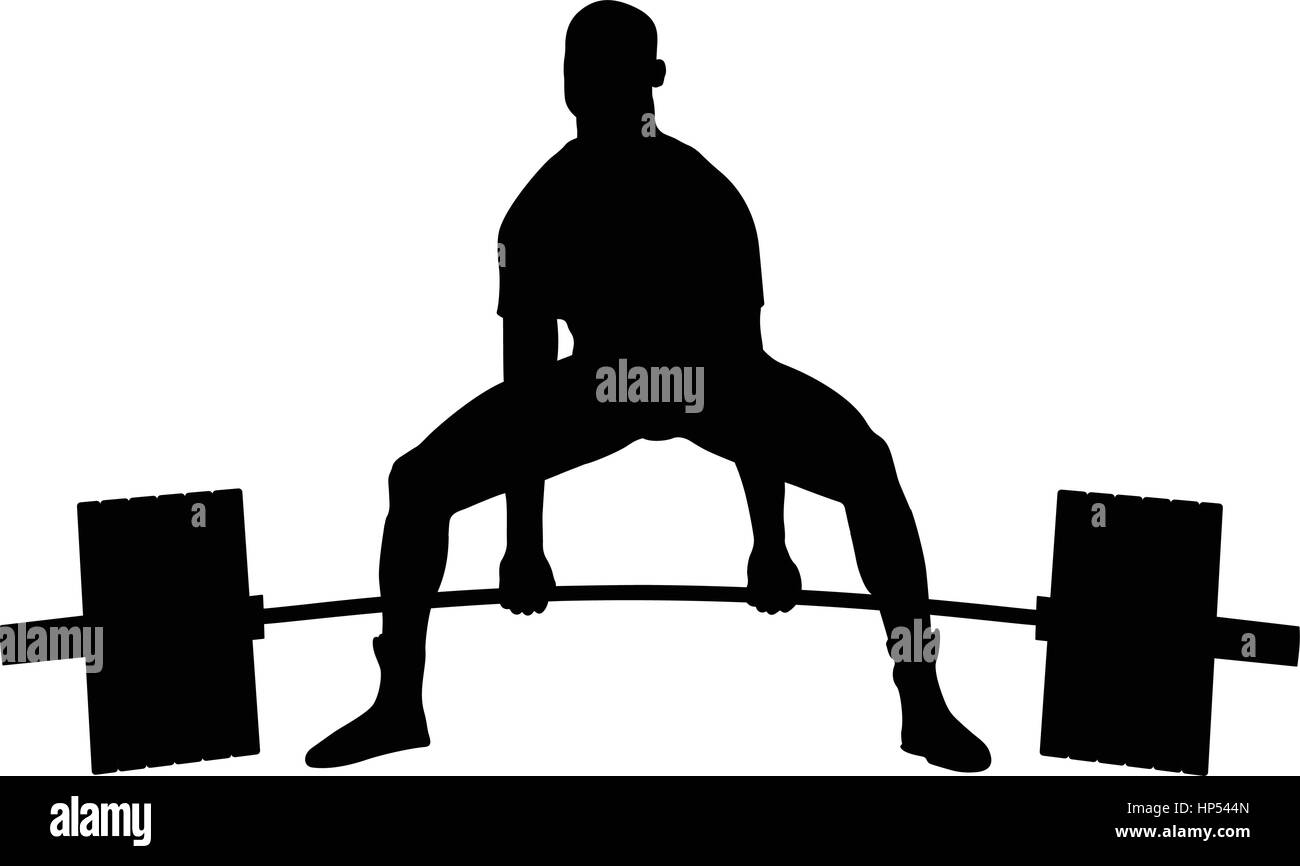 Esercizio powerlifter barbell deadlift in powerlifting concorsi silhouette nera Illustrazione Vettoriale