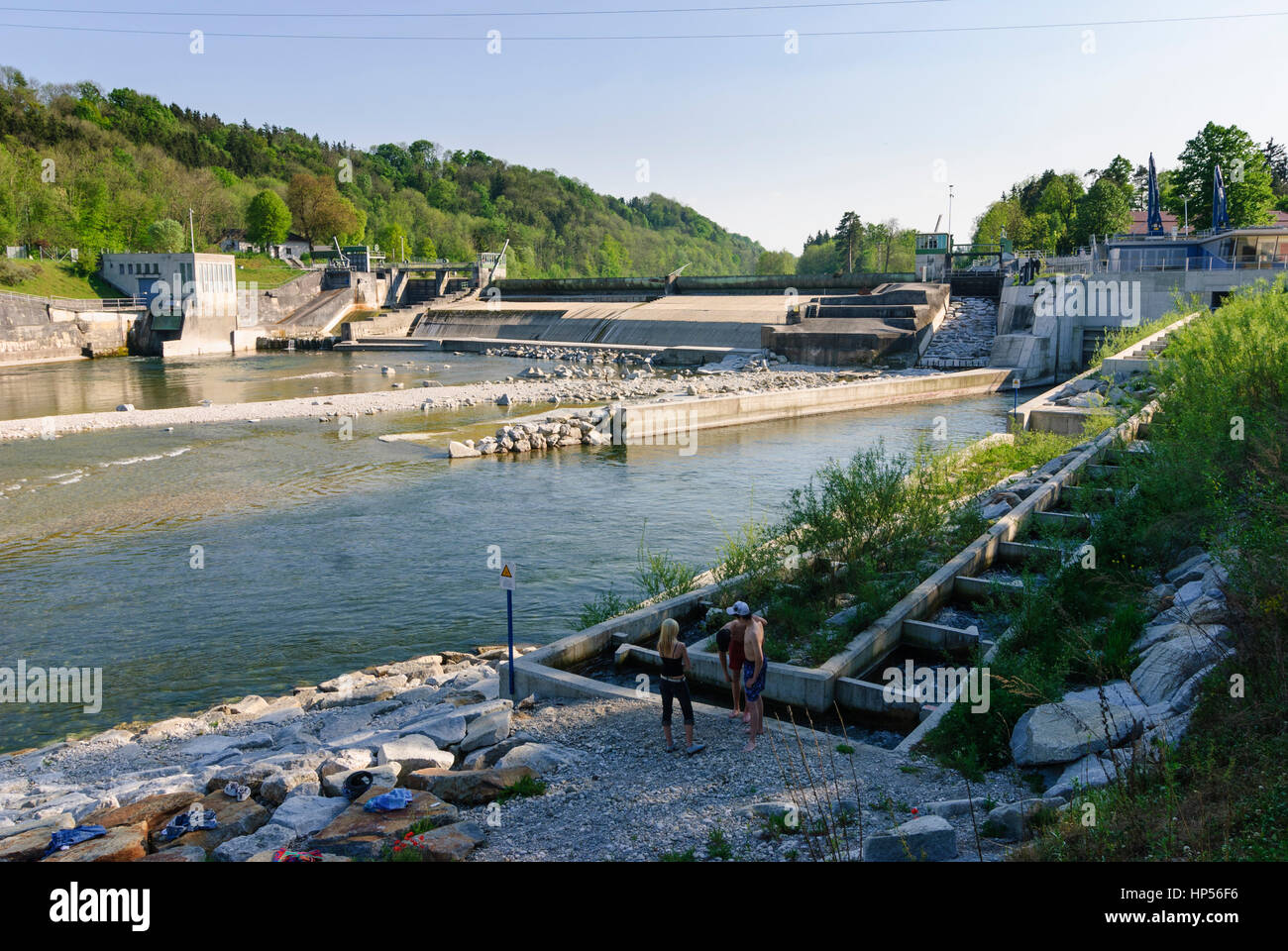 Wels, Centrale idroelettrica Breitenbach dell'E-Werk Wels presso il fiume Traun, Zentralraum, Oberösterreich, Austria superiore, Austria Foto Stock