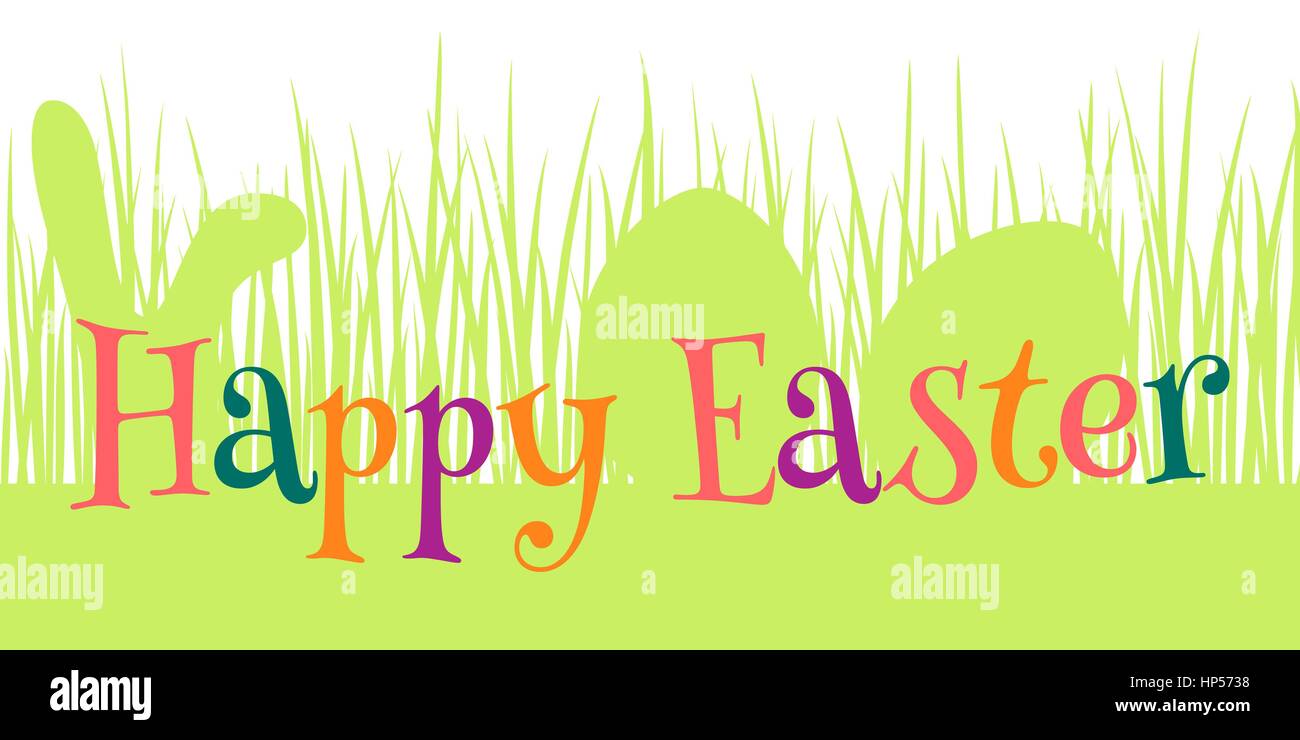 Felice Pasqua card con uova e orecchie di coniglio. Sfondo tipografici con divertenti bunny. Ornamento floreale. Per i biglietti di auguri, template, poster, striscioni Illustrazione Vettoriale