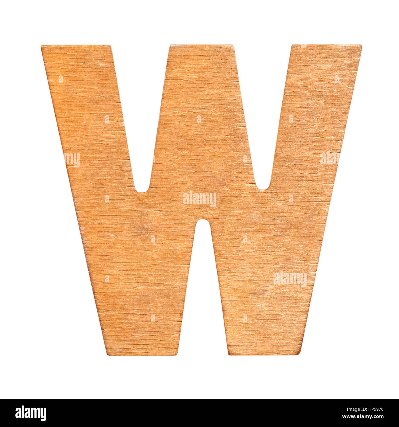 In legno antico lettera W su sfondo di legno. Uno di alfabeto completo set di legno Foto Stock