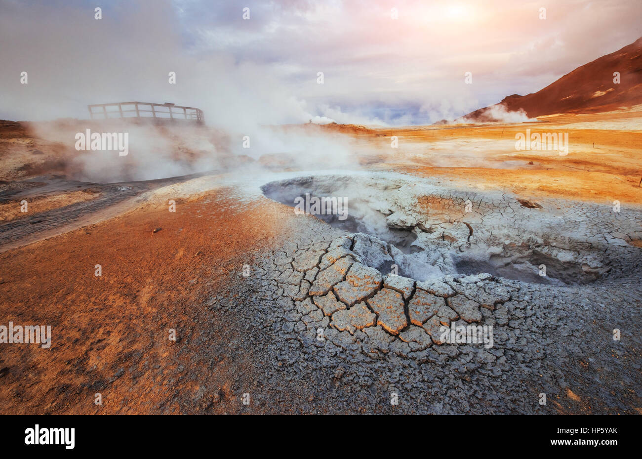 Area geotermale Hverir. Ubicazione Posto Lago Myvatn Foto Stock