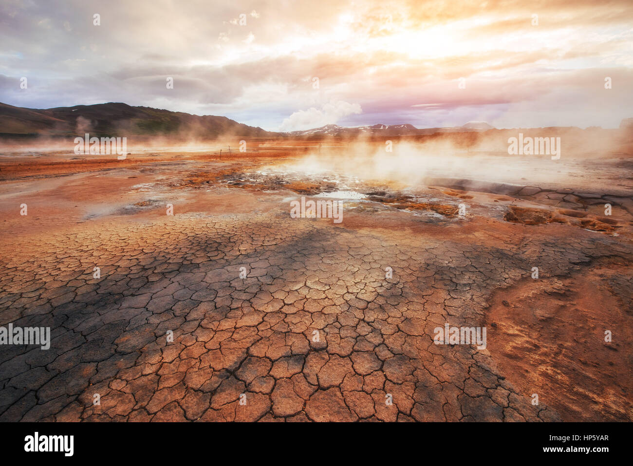 Area geotermale Hverir. Ubicazione Posto Lago Myvatn Foto Stock