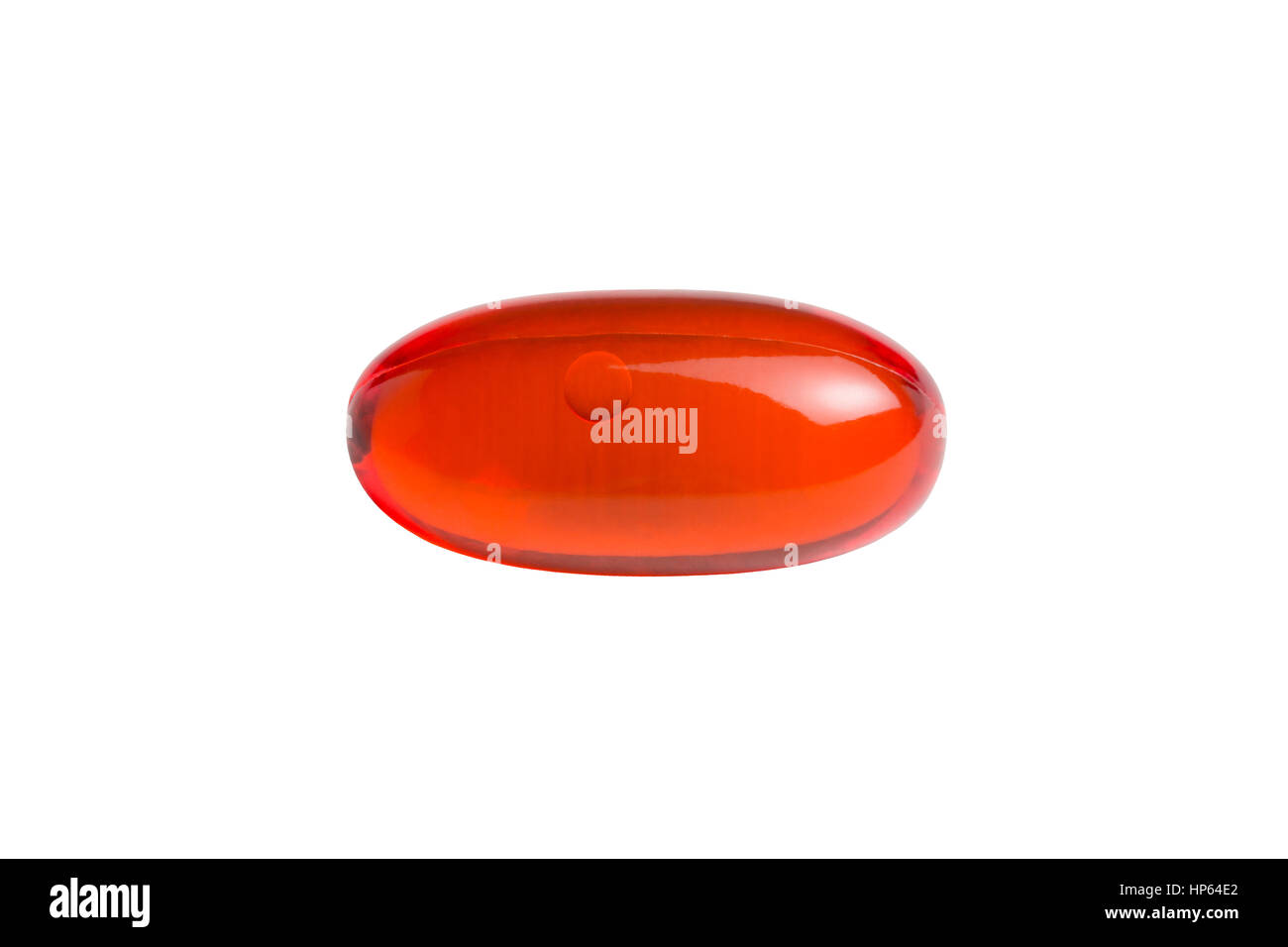 Orange capsule di gelatina o pillola isolato su uno sfondo bianco. Dal punto di vista medico studio a tema macro. Foto Stock