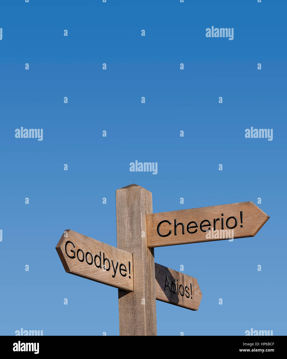 Modi di dire addio. Addio, cheerio, adois.segno posto, segno, post, modo, percorso, concetto, direzione Foto Stock
