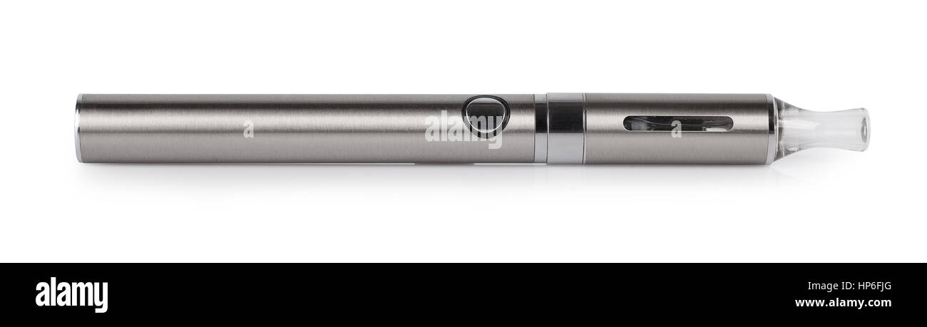 Metallo grande sigaretta elettronica isolati su sfondo bianco. E-sigaretta. E-sigaretta o inalatore elettronico che simula la legge del fumo di tabacco Foto Stock