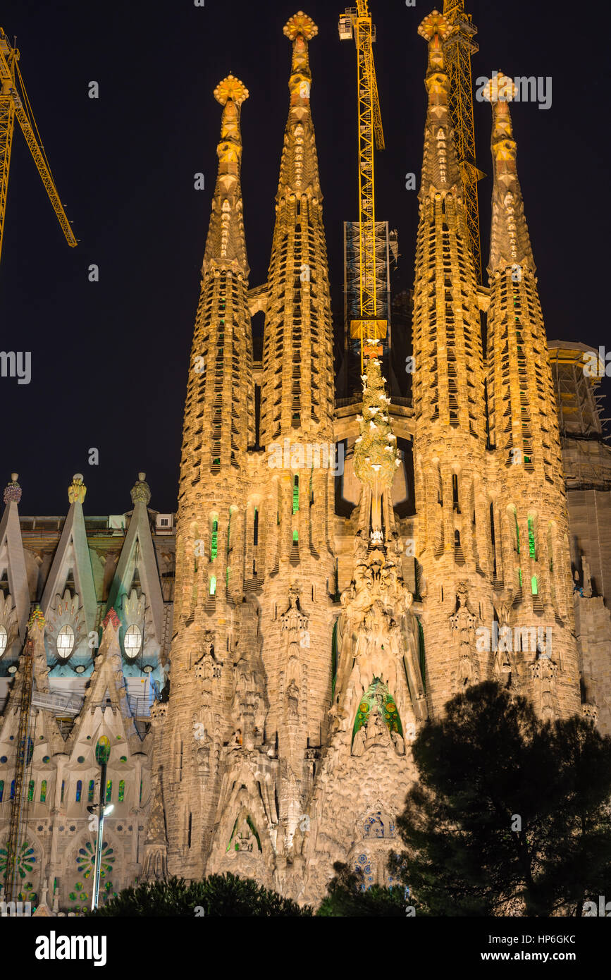 Cattedrale Sagrada Familia design by Antoni Gaudi, Barcellona, in Catalogna, Spagna Foto Stock