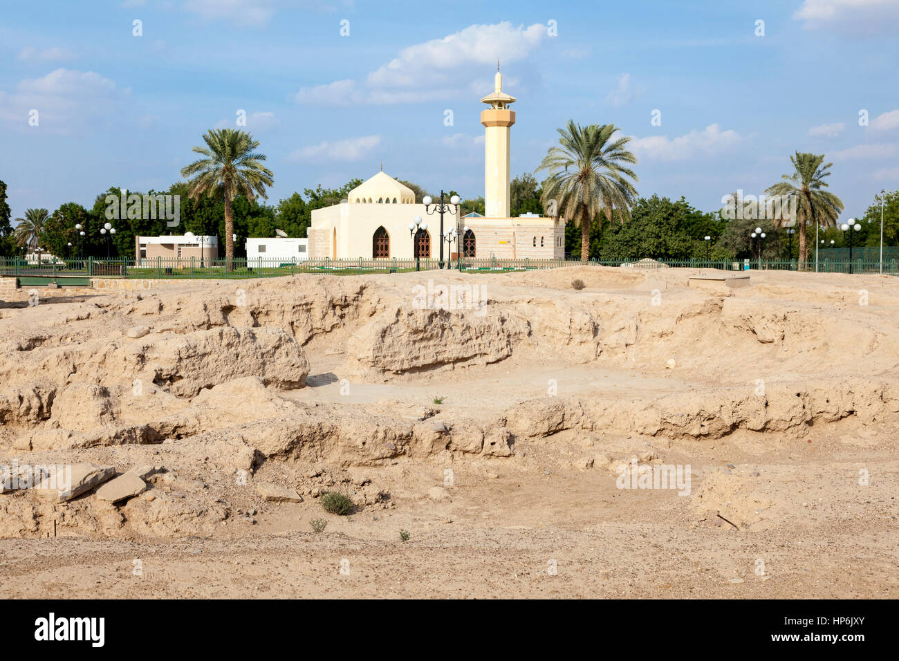 AL Ain, Emirati Arabi Uniti - Nov 29, 2016: Insediamento rovine e rimane a Hili Parco Archeologico in Al Ain. Emirato di Abu Dhabi, Emirati Arabi Uniti Foto Stock