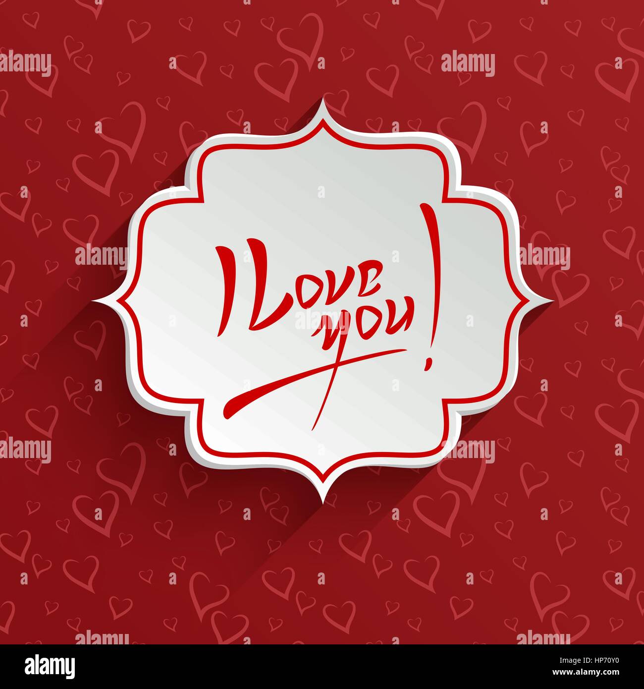 Ti amo - San Valentino scritte a mano biglietto di auguri su 3d Banner con ombra sul modello senza cuciture con cuori stilizzati. Vettore tipografici Bac Illustrazione Vettoriale