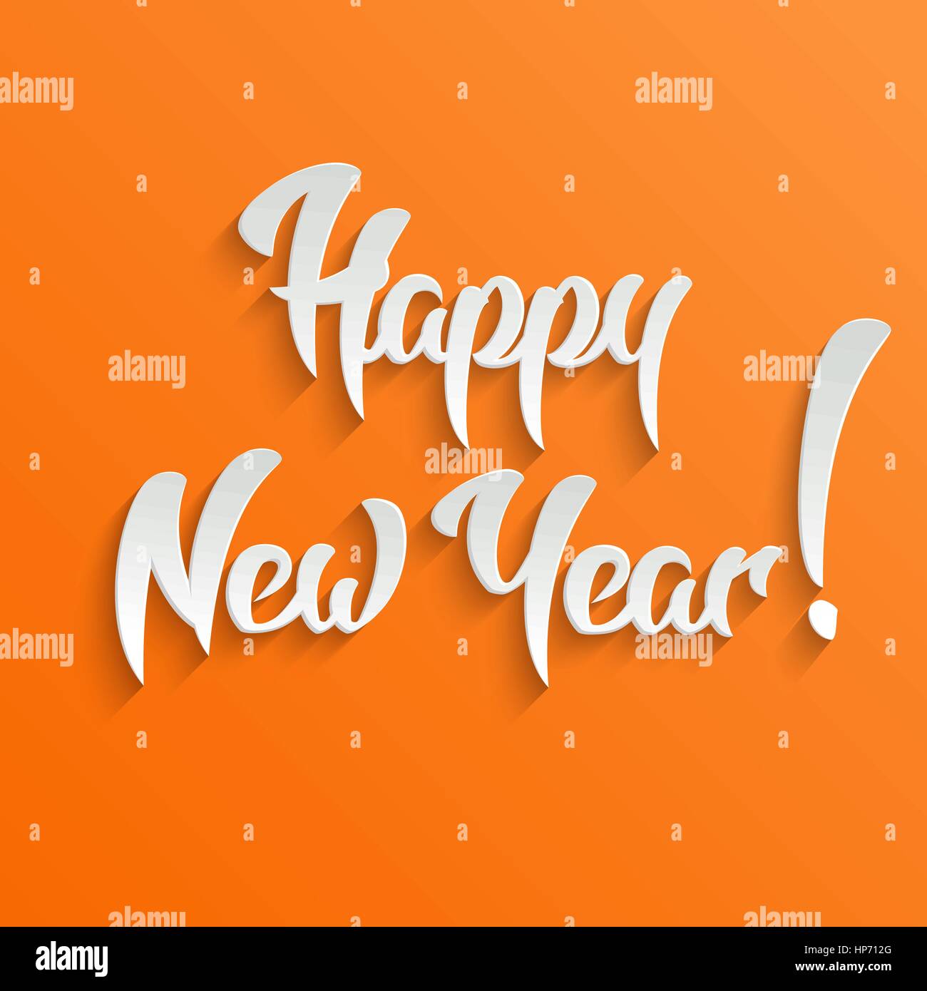 Felice Anno Nuovo vettore Greeting Card Modello di disegno. 3d bianco testo calligrafico con ombra su sfondo arancione Illustrazione Vettoriale