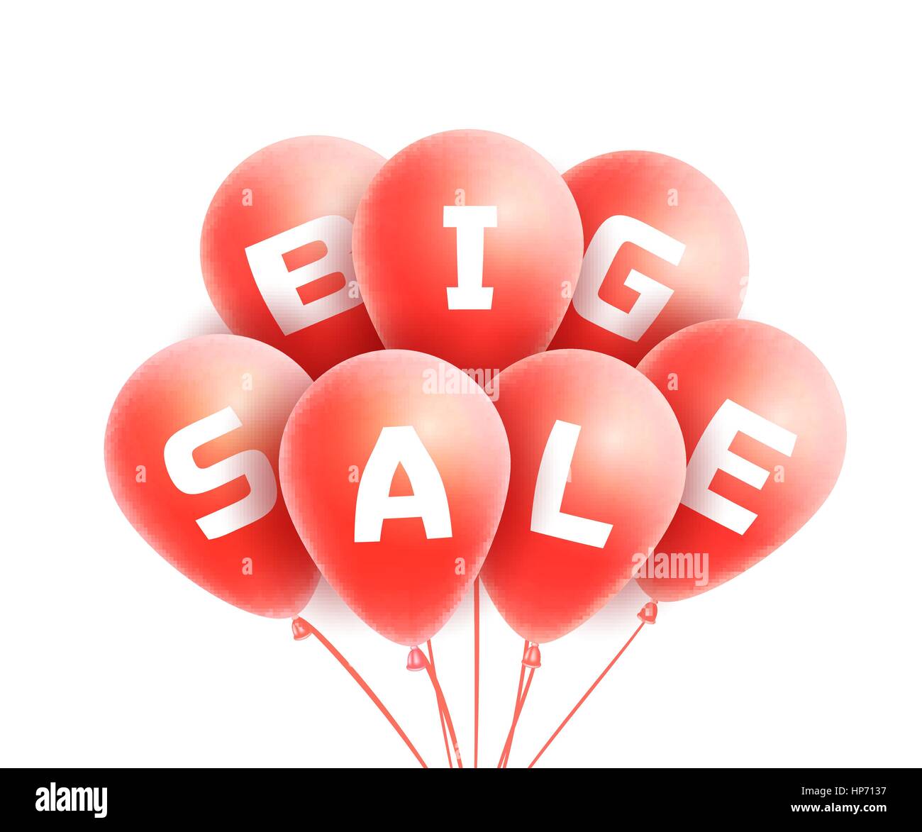 Grande vendita del testo in rosso palloncini realistico mazzetto isolati su sfondo bianco. Vendita di natale. Illustrazione Vettoriale Illustrazione Vettoriale