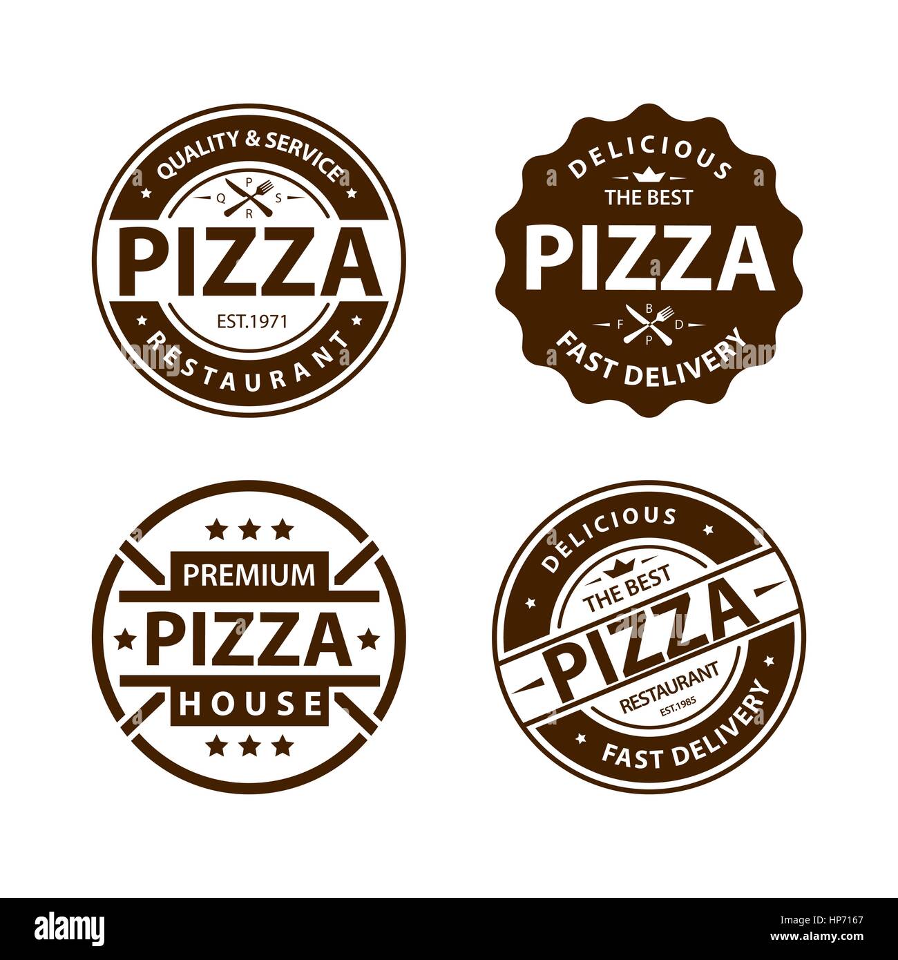 Vettore di vintage pizza logo, etichette, badge set 1 Illustrazione Vettoriale