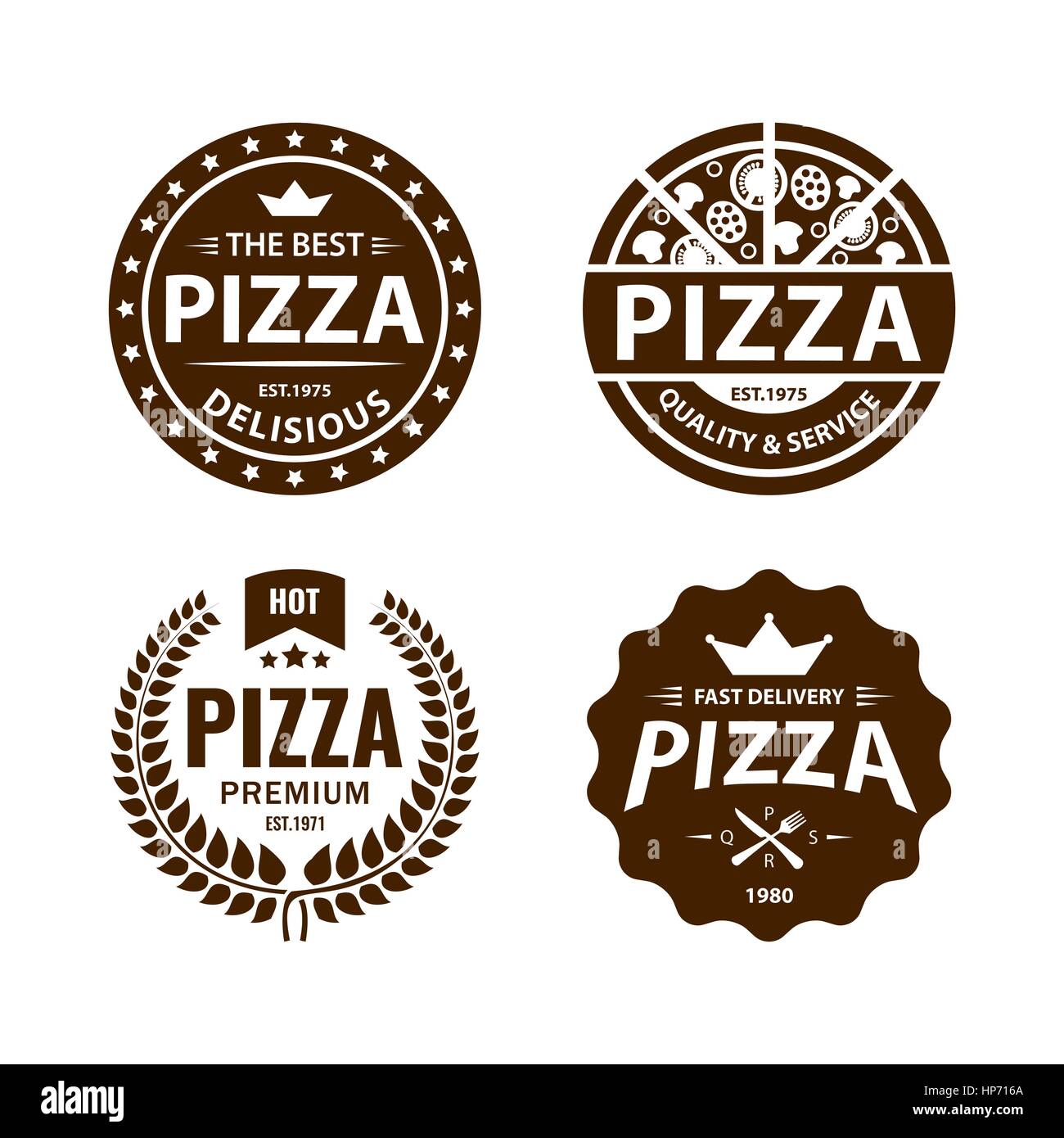 Vettore di vintage pizza logo, etichette, badge set 2 Illustrazione Vettoriale