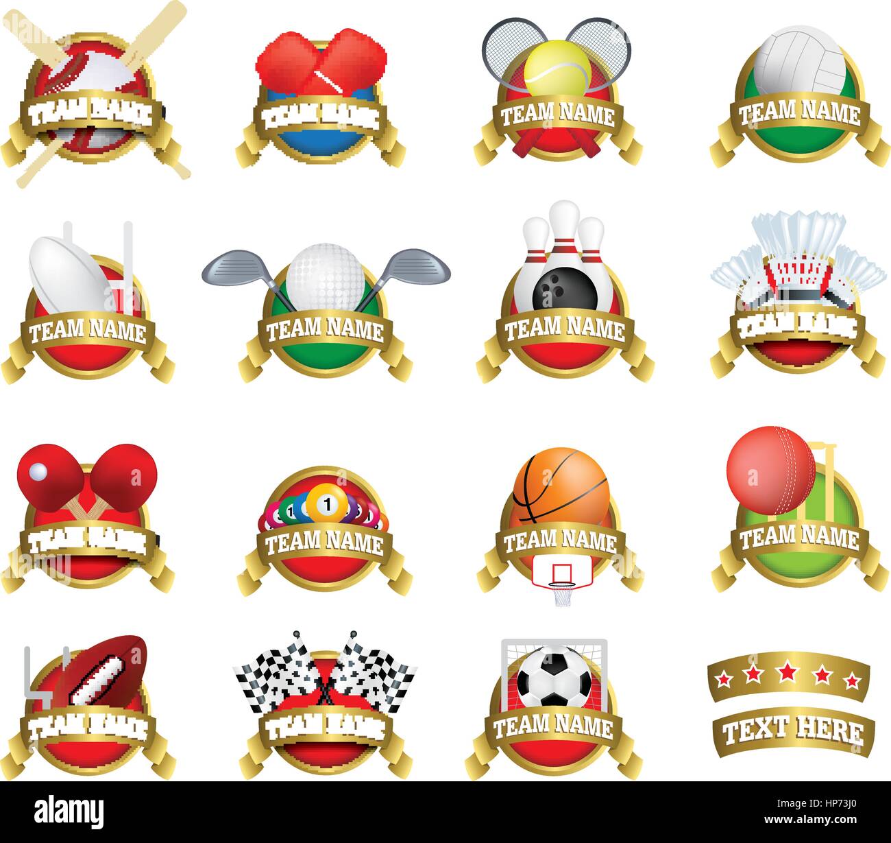 Vector clip art di una raccolta di sport di squadra scudetti o grafica del logo le idee di design con spazio per il nome del team Illustrazione Vettoriale