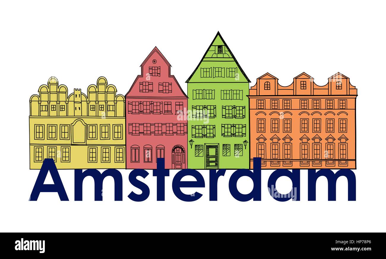 Amsterdam canal case. Paesi Bassi simbolo. travel europe icona. Illustrazione Vettoriale