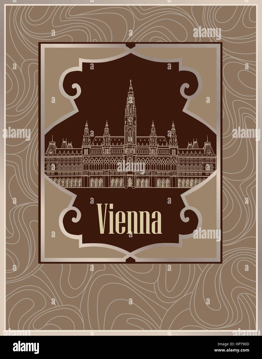 Paesaggio urbano di Vienna, famoso punto di riferimento. wien city street view cartolina. viaggi Austria sfondo. Illustrazione Vettoriale