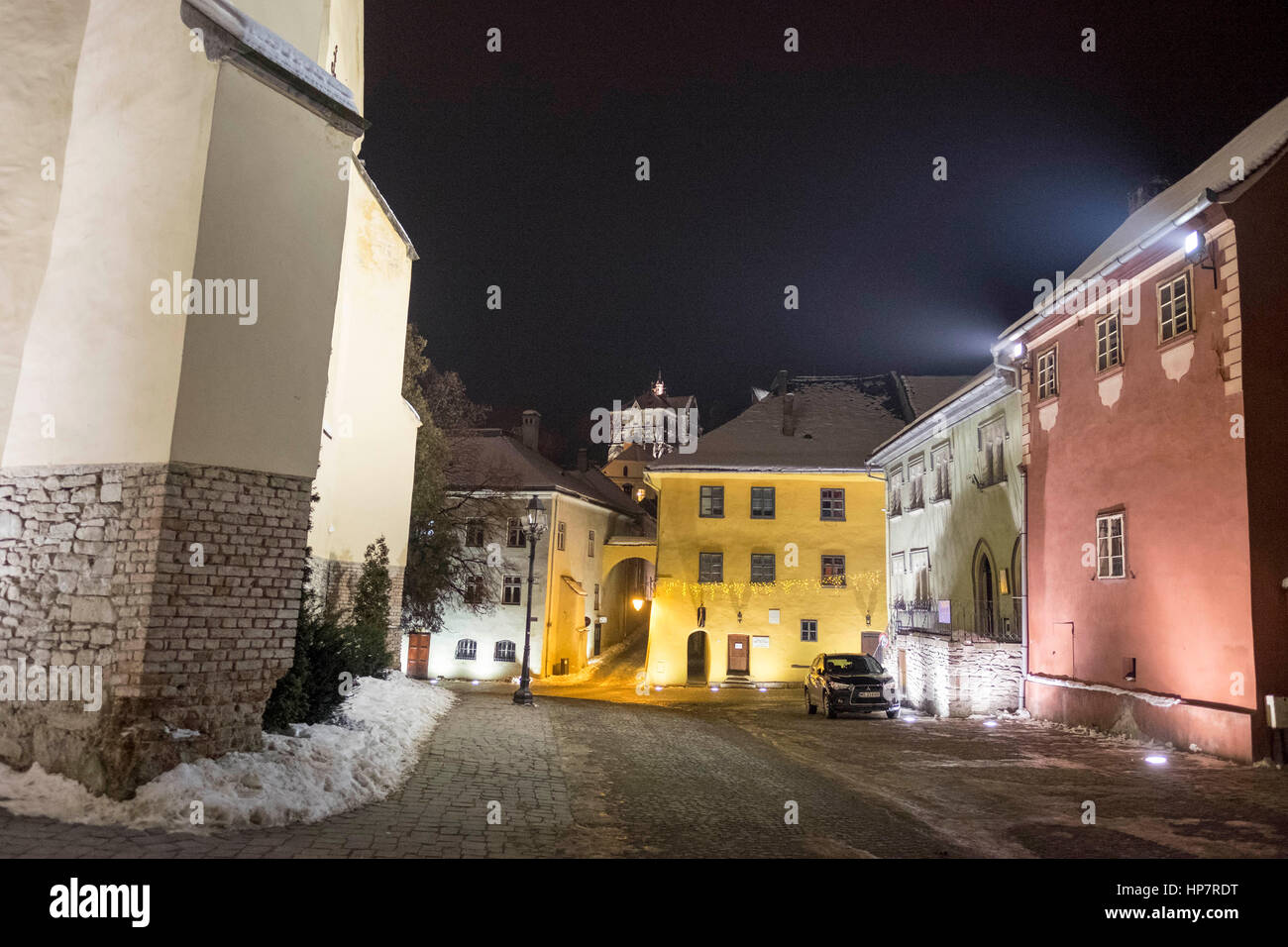 La città medievale di Sighisoara, Romania,un patrimonio UNESCO sito, noto per essere stato collegato a "Dracula Vlad l'impalatore', figlio di Draculea. Foto Stock