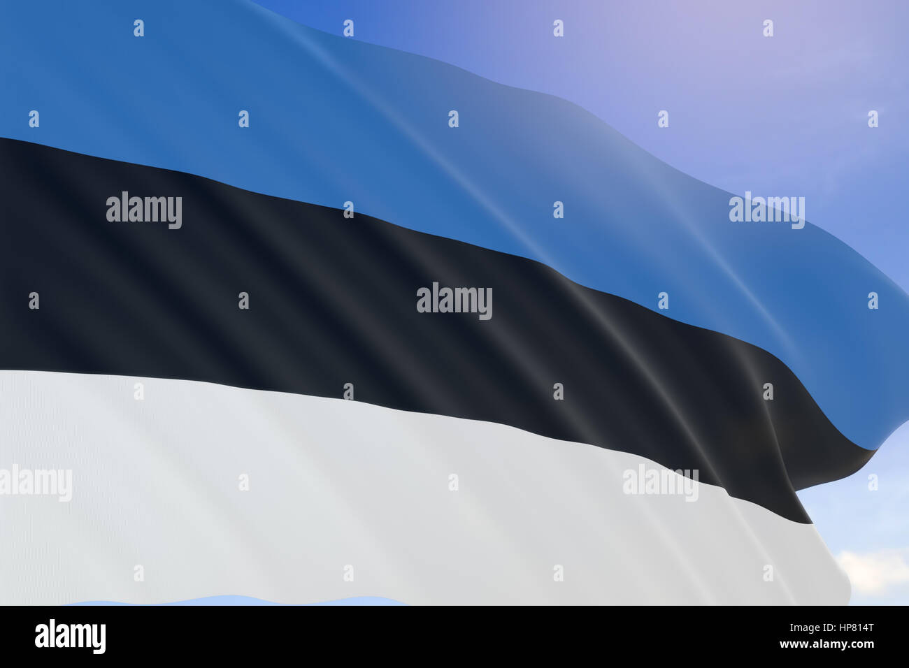 3D rendering di Estonia bandiera sventola sul cielo azzurro sfondo, estone di Giorno di indipendenza è chiamato 24 febbraio. Foto Stock