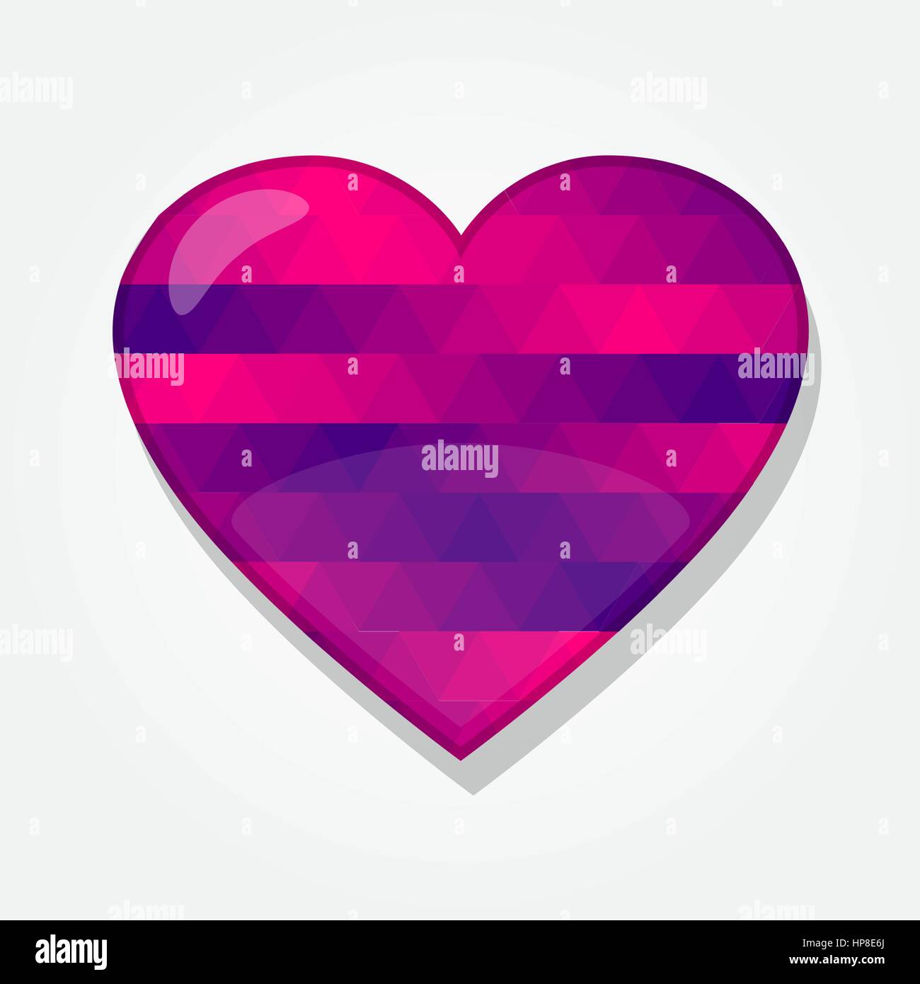 Forma di cuore con i triangoli colorati formando una sfumatura porpora al rosa. Illustrazione Vettoriale