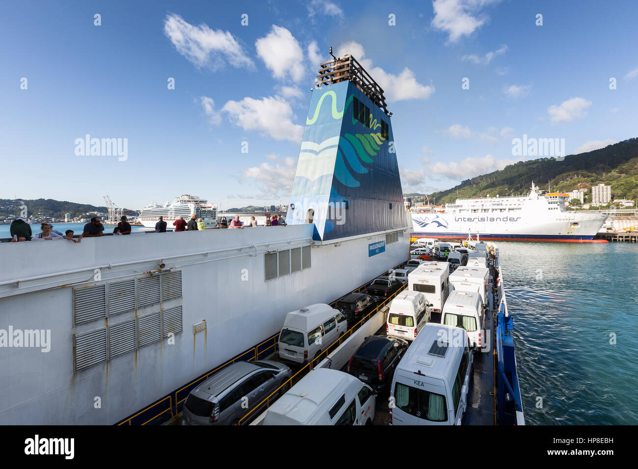 Prendere il traghetto da Wellington a Picton, Nuova Zelanda Foto Stock