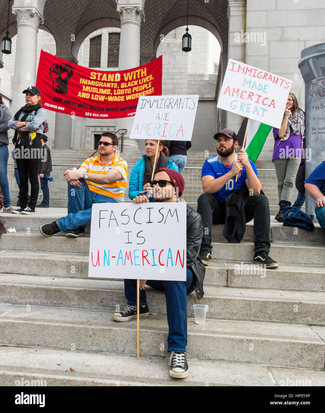 Diritti degli immigrati protesta al City Hall di Los Angeles, California. Foto Stock