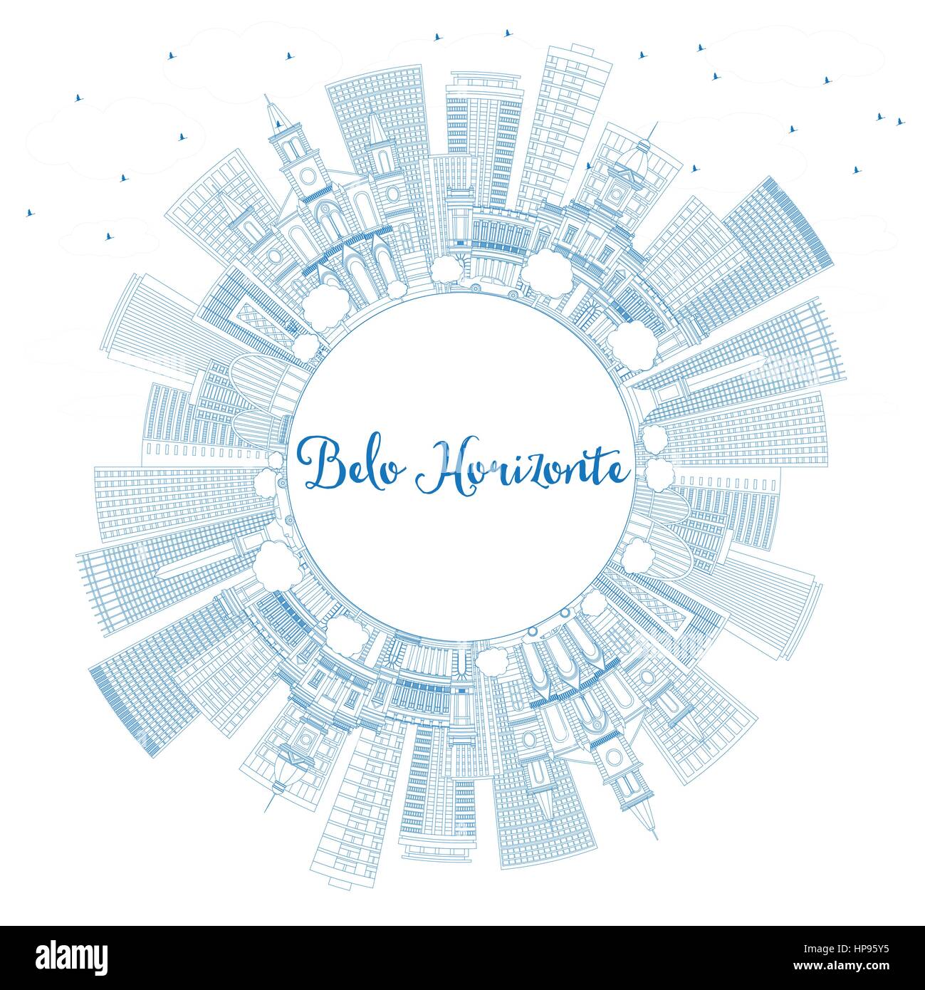 Profilo di belo Horizonte skyline con edifici blu e copia spazio. illustrazione vettoriale. viaggi di affari e di turismo con il concetto di architettura moderna. Illustrazione Vettoriale