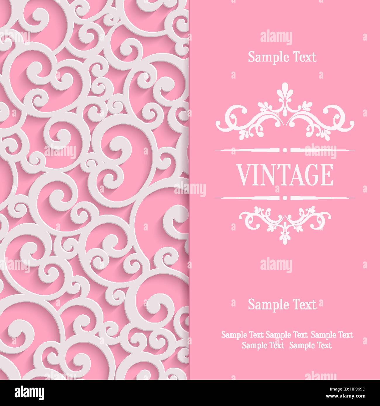 Rosa 3d Swirl Valentines Day Card con motivi floreali Curl Pattern, Invito template vettoriale sfondo Illustrazione Vettoriale