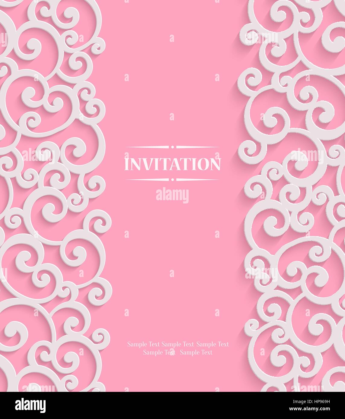 Rosa 3d Swirl Valentines Day Card con motivi floreali Curl Pattern, Invito template vettoriale sfondo Illustrazione Vettoriale