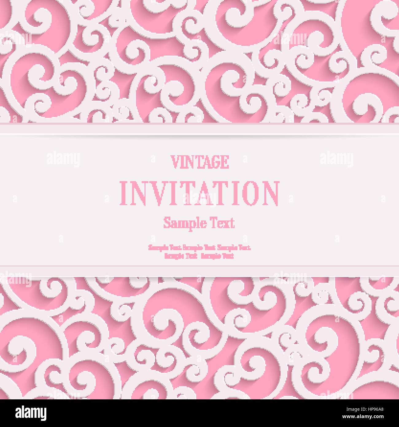 Vettore Rosa Swirl 3d Valentines o invito a nozze carte con sfondo Curl Pattern di Damasco Illustrazione Vettoriale