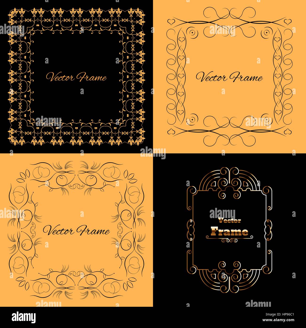 Raccolta di quattro eleganti elegante cornice con posto per il testo. Monogramma. Set. Semplice telaio creative. Illustrazione di vettore per il tuo design Illustrazione Vettoriale