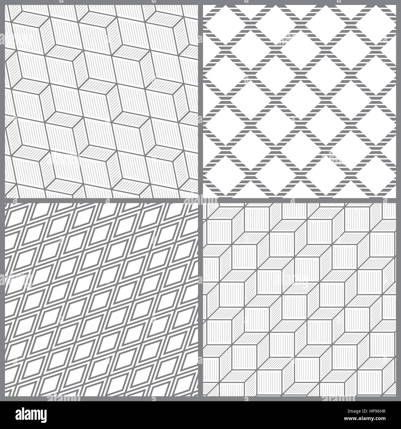 semplice mosaici facili - 6 Modello senza giunture. Raccolta di quattro semplici texture classiche. Ripetere regolarmente le forme geometriche, rombi, esagoni, diamanti. Monocromatico. Backdro Immagine e Vettoriale - Alamy