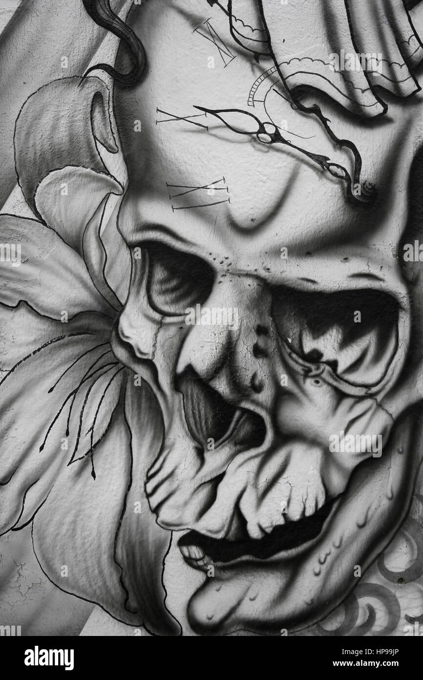 Bianco e Nero Skull Tattoo Design Foto Stock