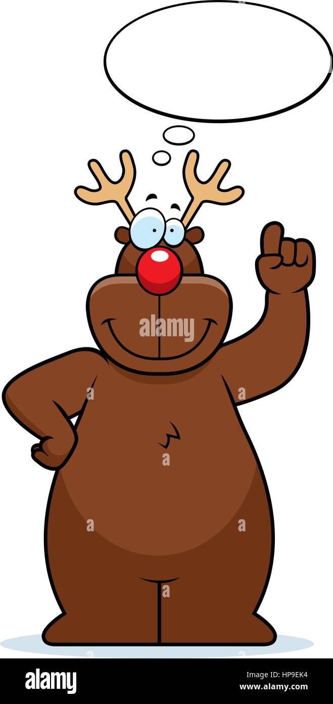 Un felice cartoon deer pensare e sorridente. Illustrazione Vettoriale