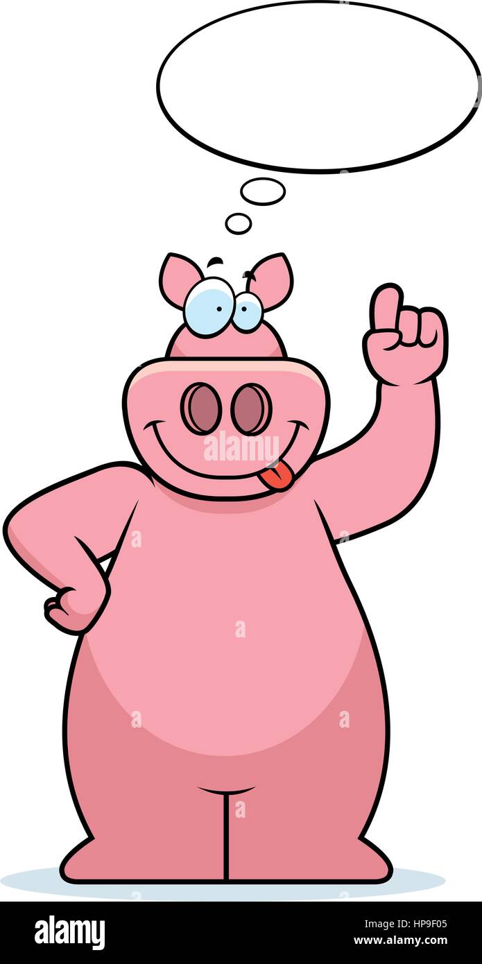 Un felice cartoon pensando di maiale e sorridente. Illustrazione Vettoriale