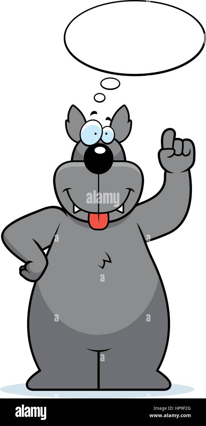 Un felice cartoon wolf pensare e sorridente. Illustrazione Vettoriale