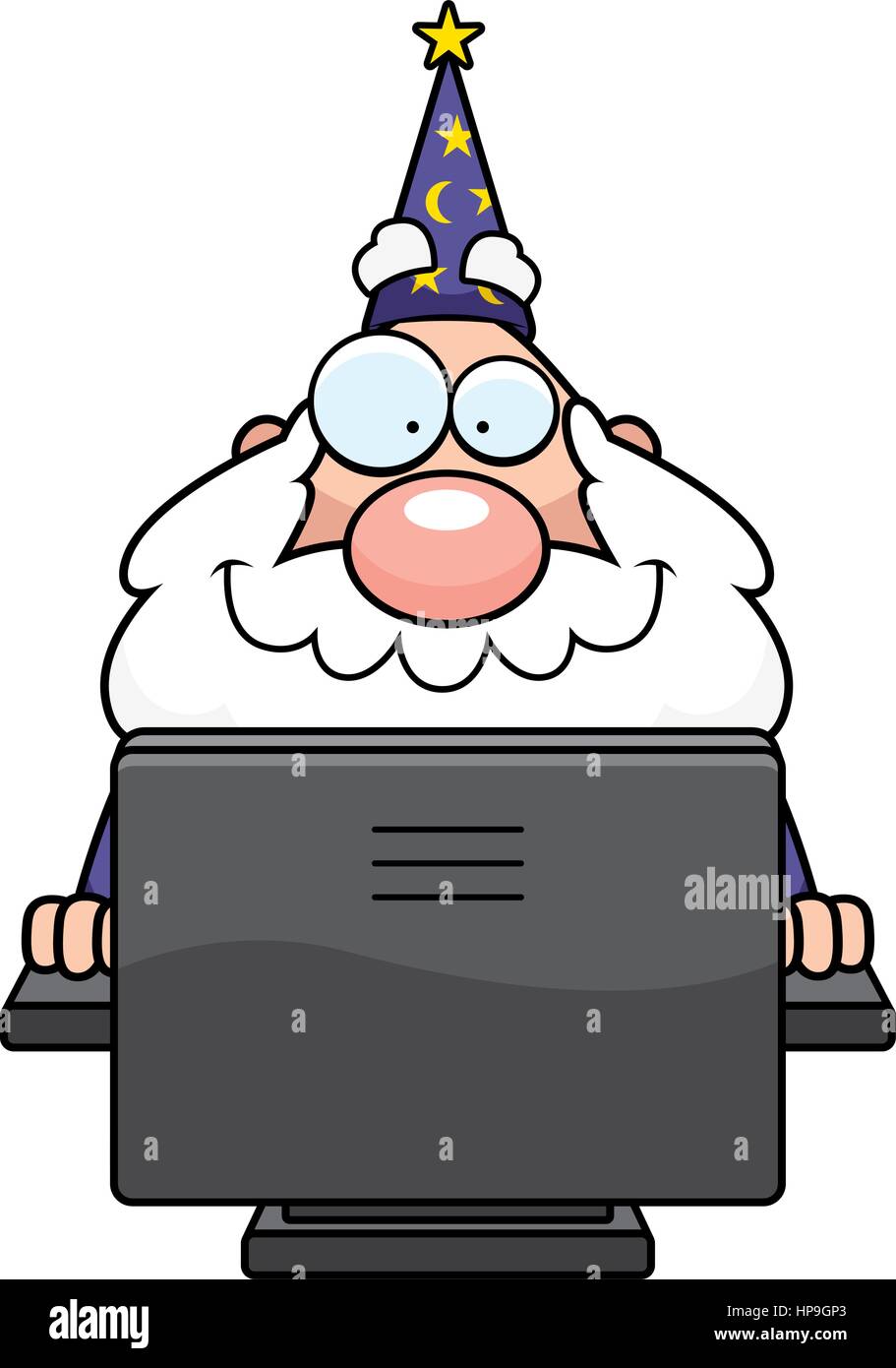 Un cartoon guidata nella parte anteriore del computer. Illustrazione Vettoriale