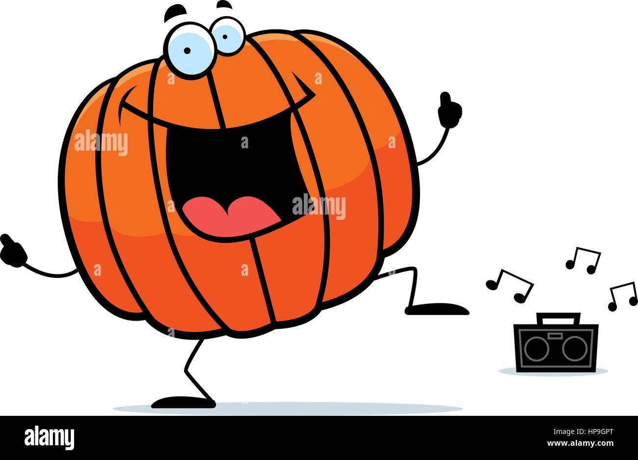 Un felice cartoon zucca dancing e sorridente. Illustrazione Vettoriale