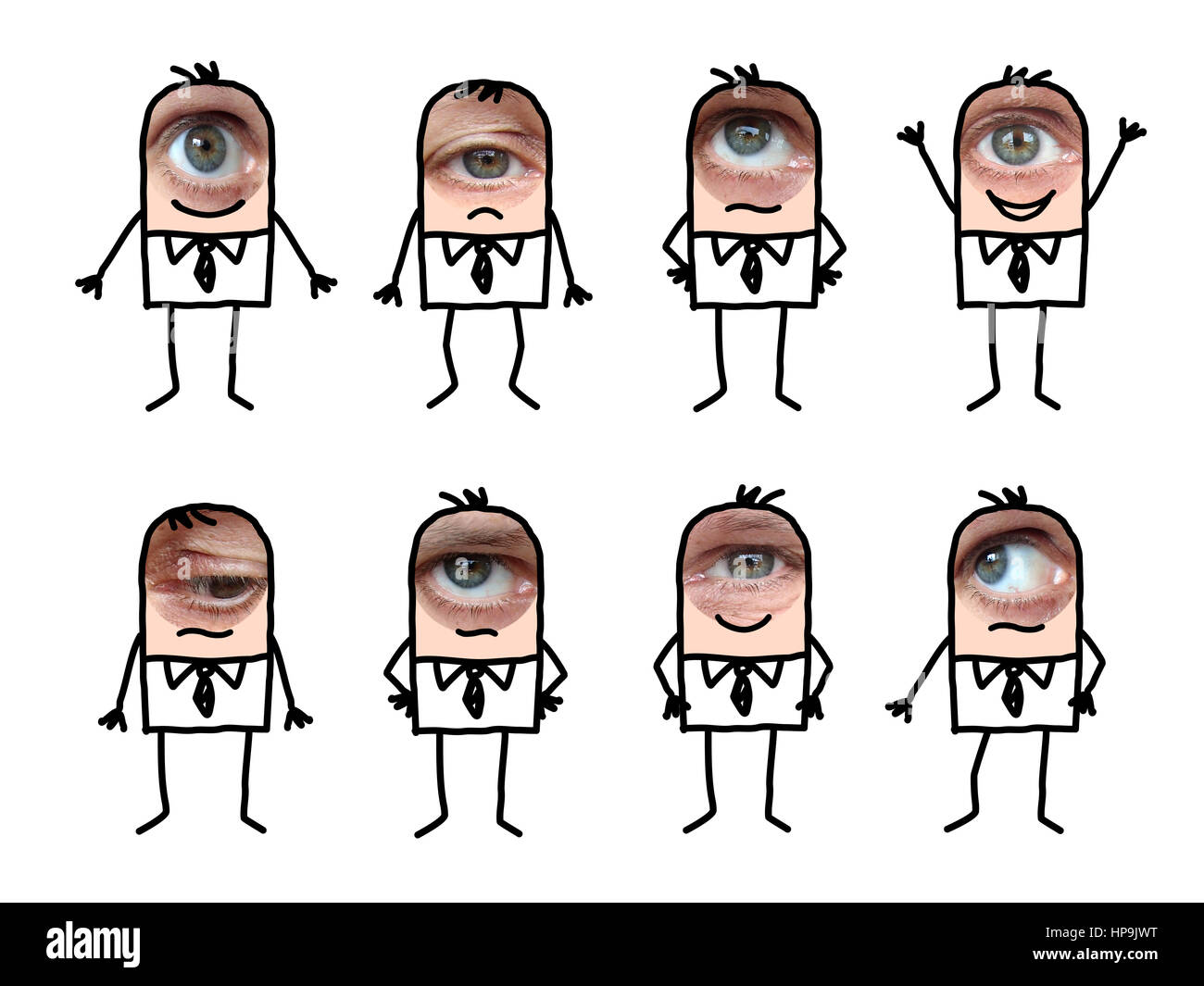 Cartoon caratteri maschio con occhio reale Foto Stock