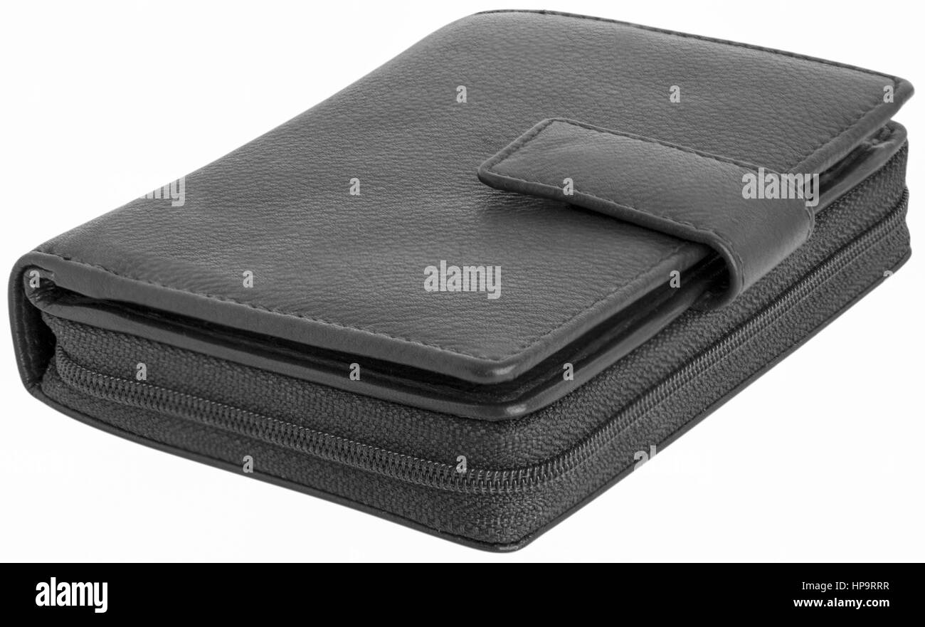 Liegende, schwarze geldboerse Foto Stock