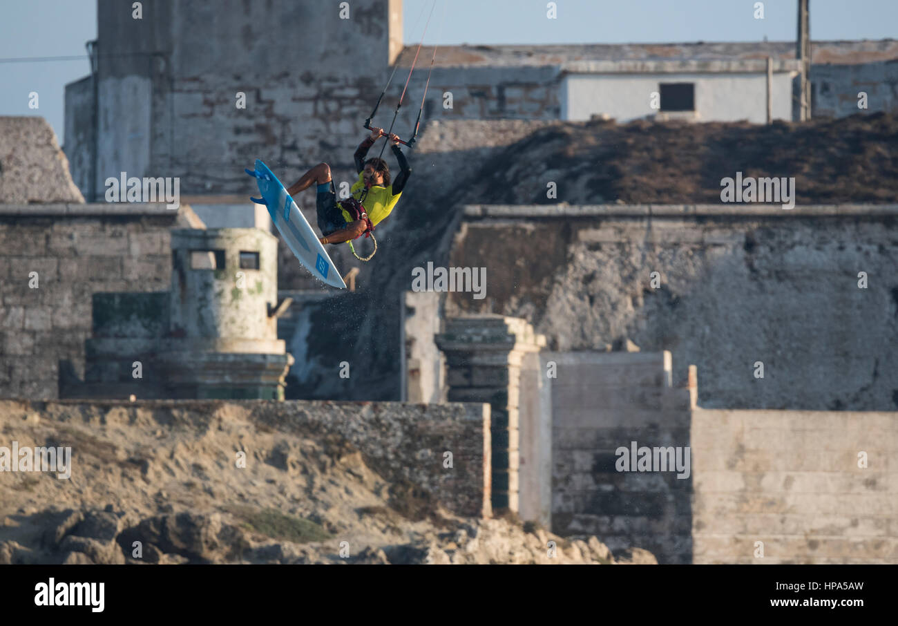 Azione di kitesurf. Foto Stock