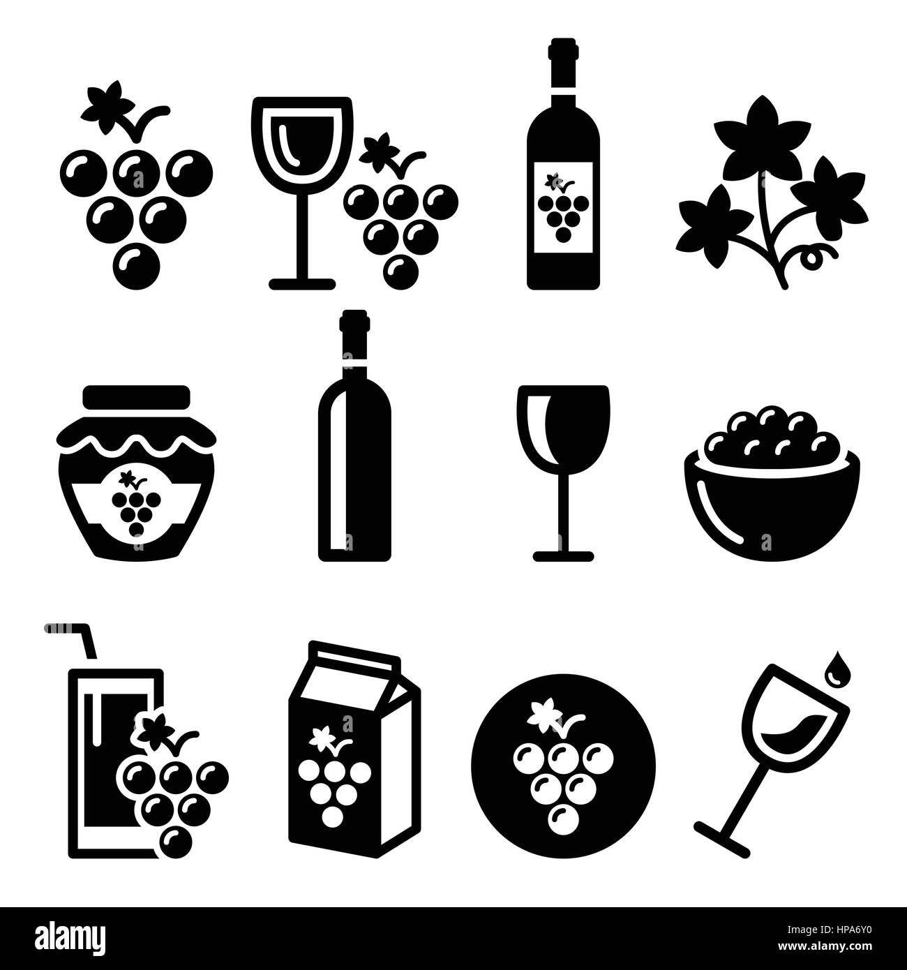 Uva, vino - cibo e bevande set di icone Illustrazione Vettoriale